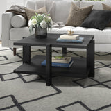 35" Black Square Coffee Table With Shelf