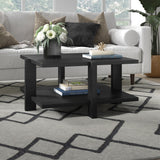 35" Black Square Coffee Table With Shelf