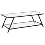 48" Black Glass And Steel Coffee Table With Shelf