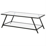 48" Black Glass And Steel Coffee Table With Shelf