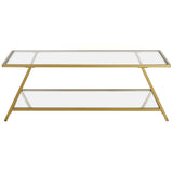 48" Gold Glass And Steel Coffee Table With Shelf