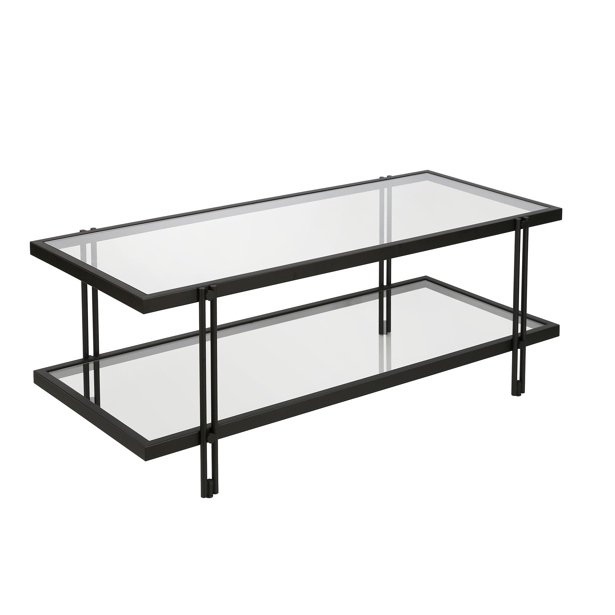 45" Black Glass And Steel Coffee Table With Shelf