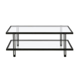 45" Black Glass And Steel Coffee Table With Shelf