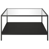 32" Black Glass And Steel Square Coffee Table With Shelf