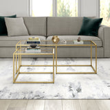 Set of Two 50" Gold Glass And Steel Nested Coffee Tables