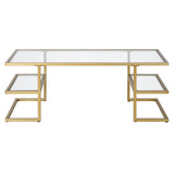 47" Gold Glass And Steel Coffee Table With Two Shelves