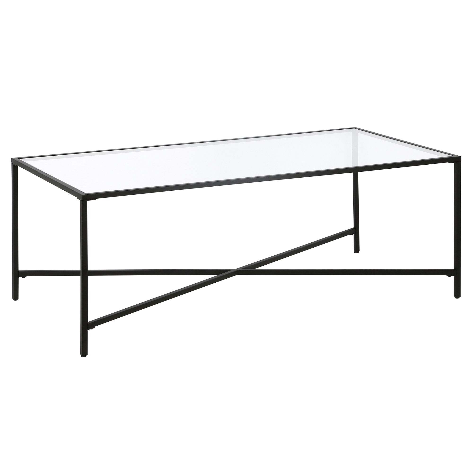 48" Black Glass And Steel Coffee Table