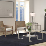 32" Silver Glass And Steel Square Coffee Table With Shelf