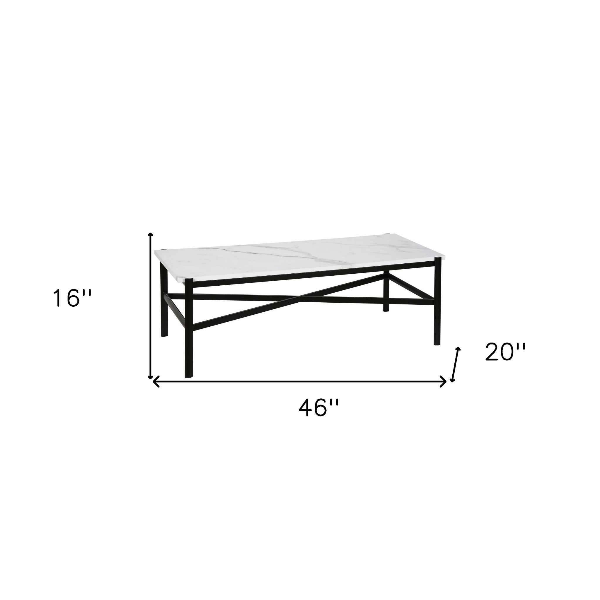 46" Black Faux Marble And Steel Coffee Table