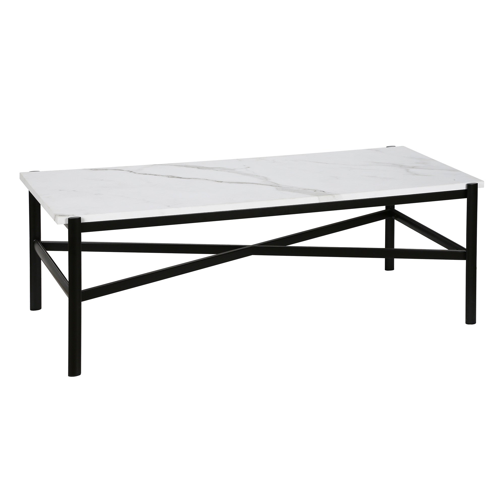 46" Black Faux Marble And Steel Coffee Table