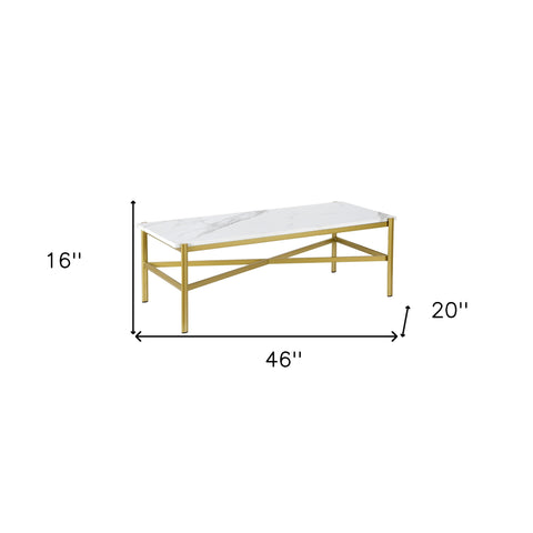 46" Gold Faux Marble And Steel Coffee Table