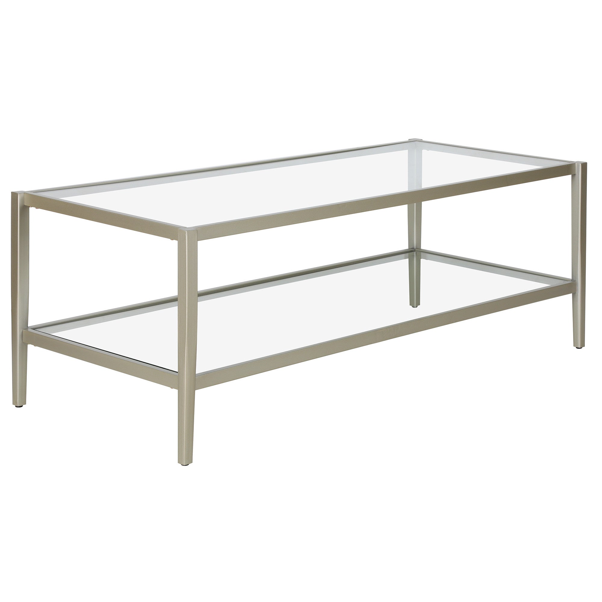 45" Silver Glass And Steel Coffee Table With Shelf