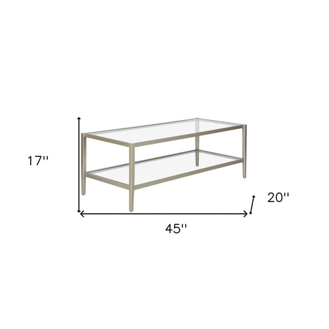 45" Silver Glass And Steel Coffee Table With Shelf