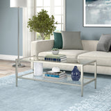 45" Silver Glass And Steel Coffee Table With Shelf