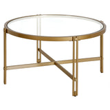 32" Gold Glass And Steel Round Coffee Table