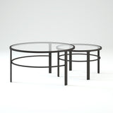 Set of Two 36" Clear And Black Glass And Steel Round Nested Coffee Tables