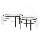 Set of Two 36" Clear And Black Glass And Steel Round Nested Coffee Tables