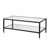 45" Black Glass And Steel Coffee Table With Shelf