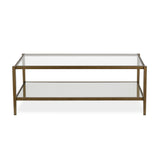 45" Gold Glass And Steel Coffee Table With Shelf