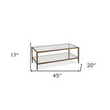 45" Gold Glass And Steel Coffee Table With Shelf