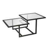 43" Black Glass And Steel Square Coffee Table With Two Shelves