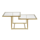 43" Gold Glass And Steel Square Coffee Table With Two Shelves