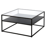 32" Black Glass And Steel Square Coffee Table With Shelf