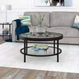 32" Black Glass And Steel Round Coffee Table With Shelf