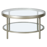 32" Silver Glass And Steel Round Coffee Table With Shelf