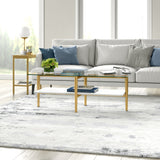 47" White And Gold Glass And Steel Coffee Table With Shelf