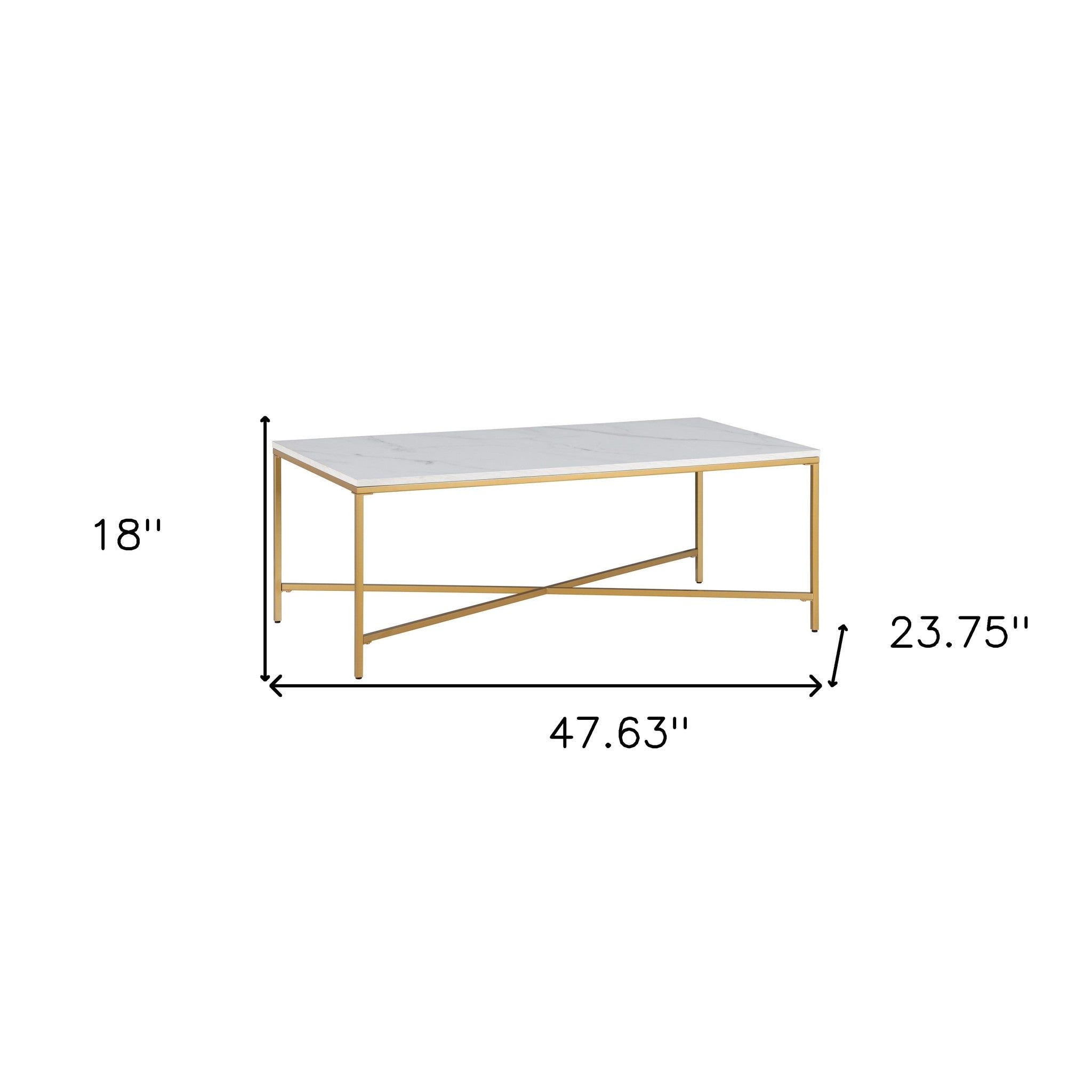 48" White And Gold Steel Coffee Table