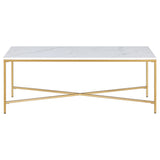 48" White And Gold Steel Coffee Table