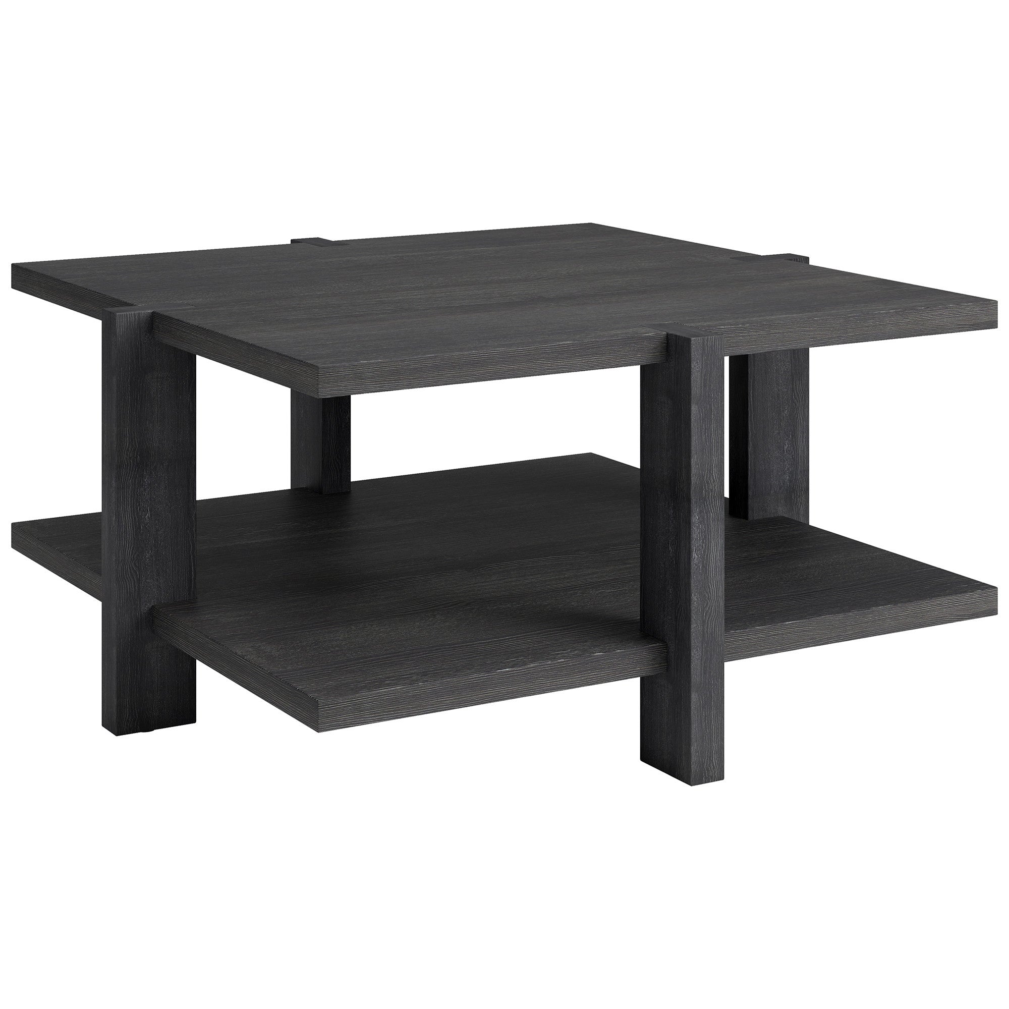 35" Gray Square Coffee Table With Shelf