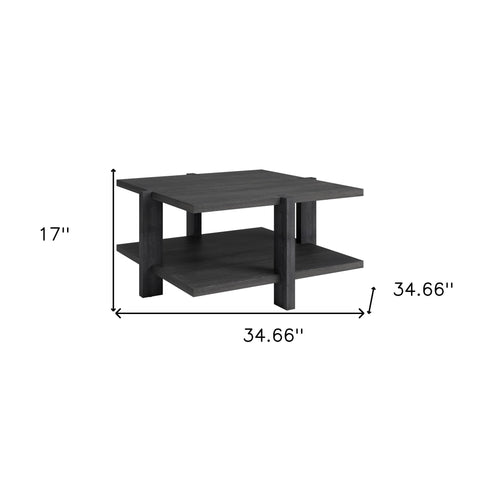 35" Gray Square Coffee Table With Shelf