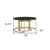 Set of Two 35" Black And Gold Steel Round Nested Coffee Tables