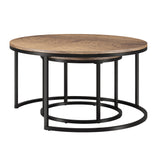 Set of Two 35" Brown And Black Steel Round Nested Coffee Tables