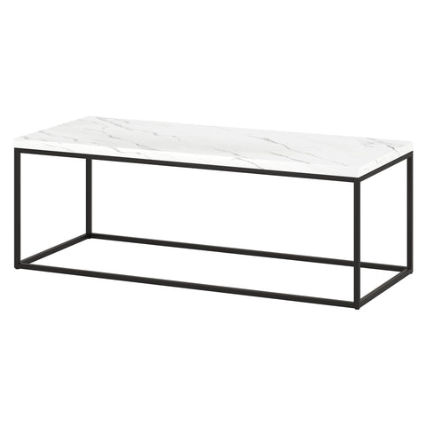 48" White And Black Faux Marble And Steel Coffee Table