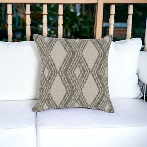 22" Gray Handmade Geometric Indoor Outdoor Throw Pillow Cover and Insert