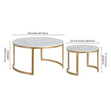 Set of Two 36" White And Gold Faux Marble And Steel Round Nested Coffee Tables