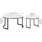 Set of Two 36" White And Black Faux Marble And Steel Round Nested Coffee Tables