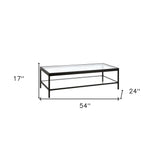 54" Clear And Black Glass And Steel Coffee Table With Shelf