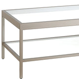 54" Clear And Silver Glass And Steel Coffee Table With Shelf