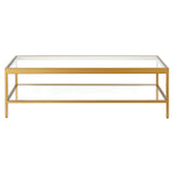 54" Clear And Gold Glass And Steel Coffee Table With Shelf