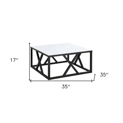 35" White And Black Steel Square Coffee Table