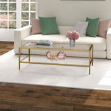 54" Clear And Gold Glass And Steel Coffee Table With Shelf
