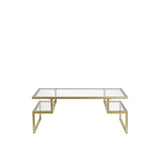 45" Gold Glass And Steel Coffee Table With Two Shelves