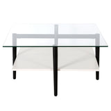 32" White And Black Glass And Steel Square Coffee Table With Shelf