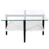 32" White And Black Glass And Steel Square Coffee Table With Shelf