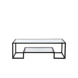 54" Black Glass And Steel Coffee Table With Shelf