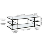 54" Black Glass And Steel Coffee Table With Three Shelves